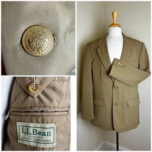 LL Bean Travel Blazer Jacket Dark Khaki Safari Outdoors Pockets Lined 40R 44C